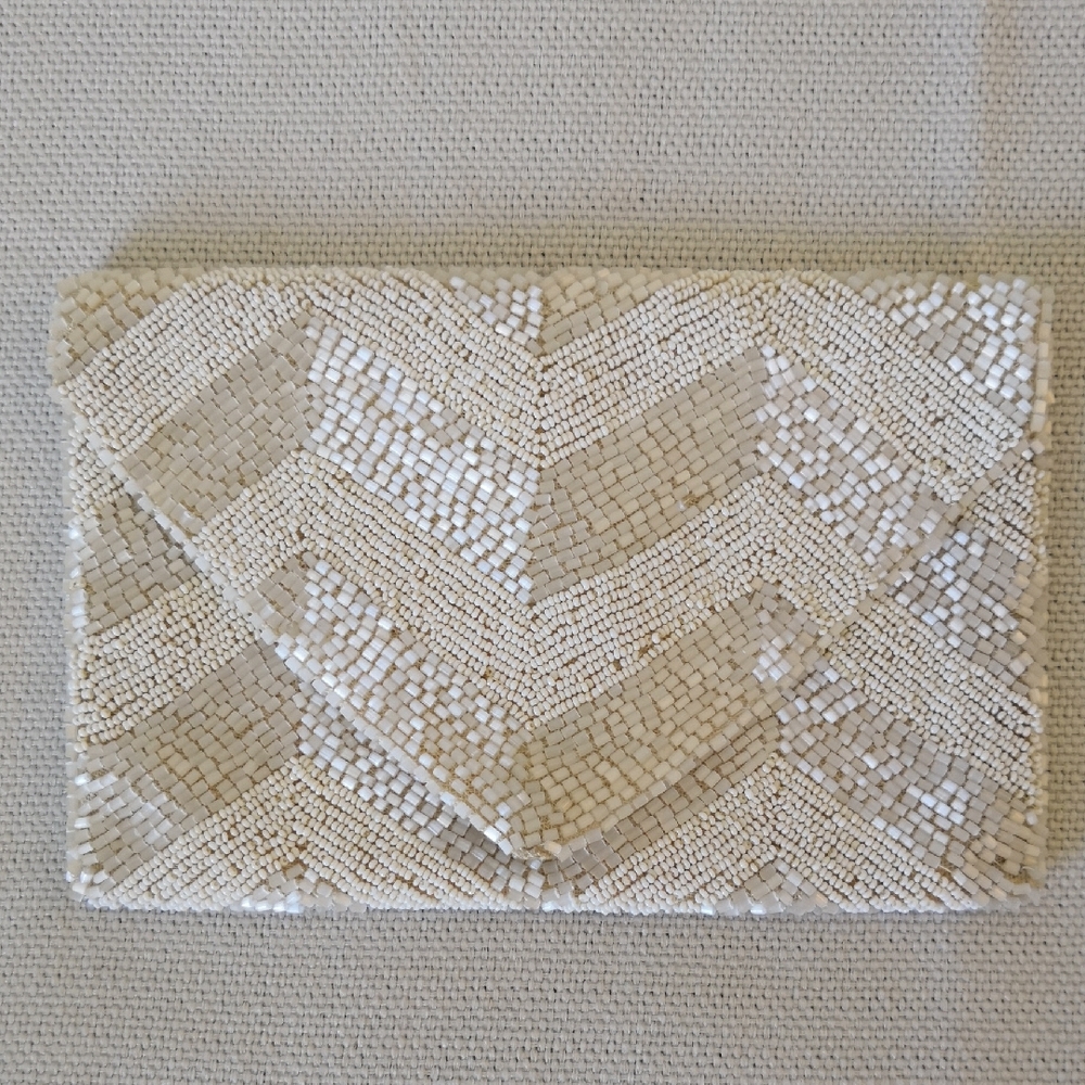 Vintage Elegant Cream Beaded Clutch Made in Belgium